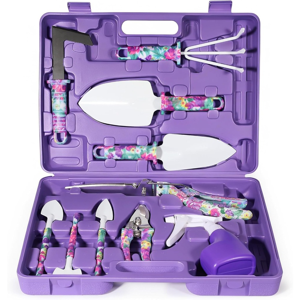 Gardening Tools Set Gift - 10 Parçalı Çiçek Desenli Kılıflı Bahçe